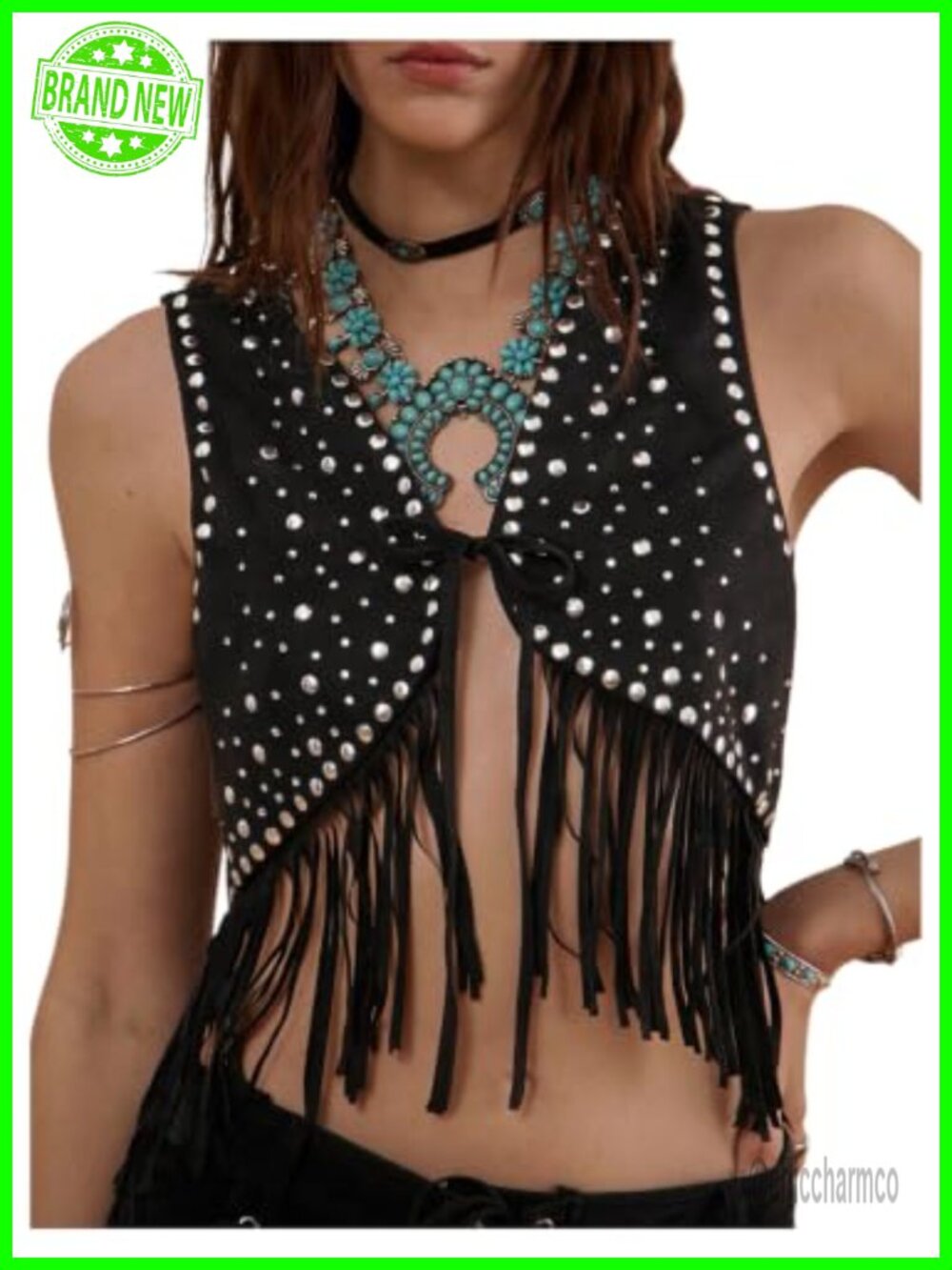 Floerns Fringe Tank Top Studded Sleeveless Vest Crop Top Western